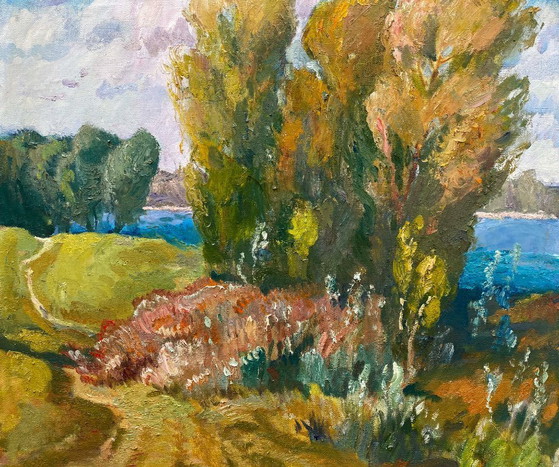 Image 1 of Original Vintage Oil Painting Nature Landscape Road to the Forest
