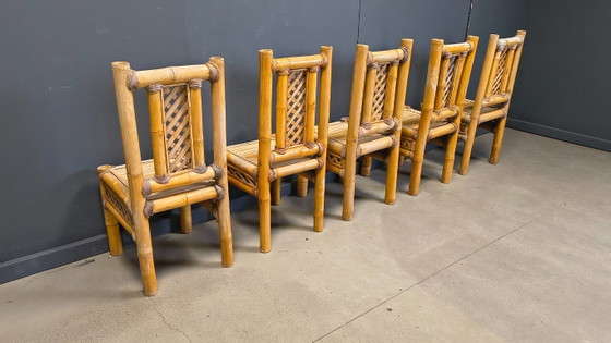 Image 1 of Vintage bamboe eetkamerstoelen in boho-chic stijl, jaren 60.
