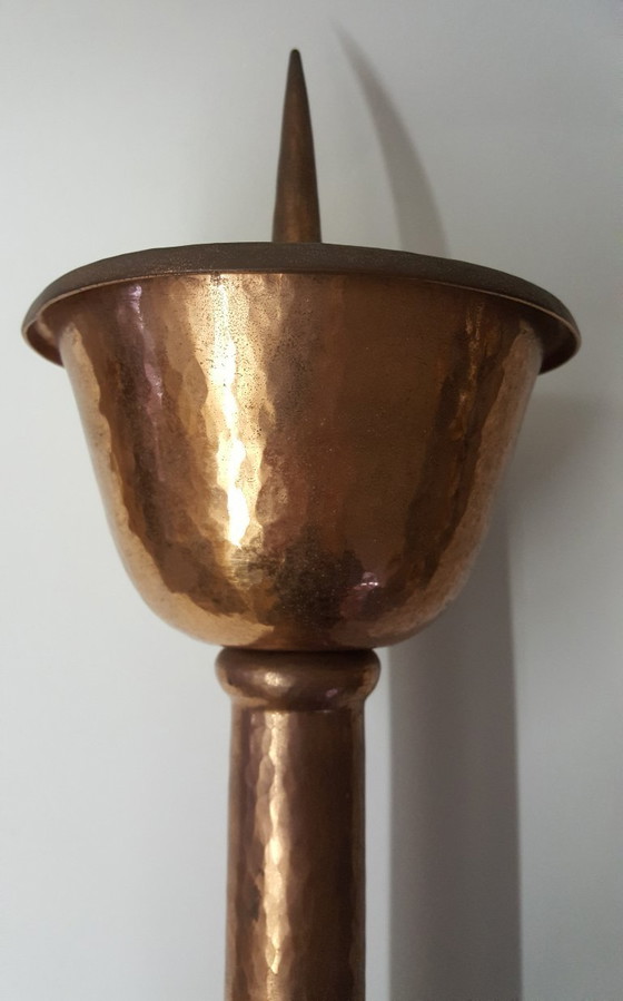Image 1 of Candlestick, red copper, wrought iron, unique, 1940s-1944s