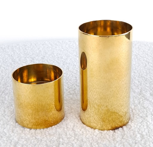 2x Vintage Kandelaren Messing Mid Century Modern Design – kandelaars en kaarsen, Brass, Metal