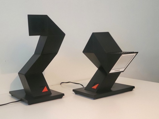 Image 1 of Ensemble de 2 lampes de table vintage Zig Zag de Massive Belgium, 1984