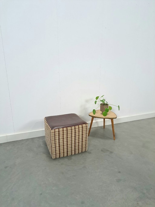 Brown striped pouf ottoman