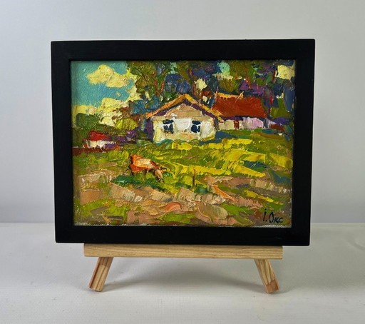 Original Oil Painting Summer Village Landscape Quiet evening dreams