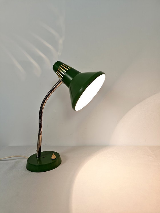 Image 1 of Green Gooseneck Desk Lamp: Vintage Industrial Lighting, Yugoslavia