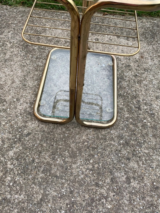 Mid-Century Brass and Glass Side Table/Trolley, Italy 1970 – Hollywood Regency (photo 5 of 5)