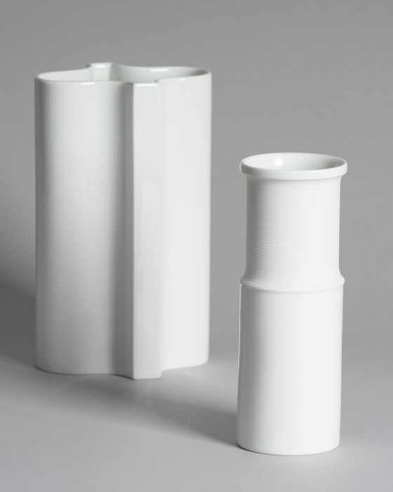 Image 1 of Rosenthal Glossy & Matte Porcelain Vase Duo Tapio Wirkkala Vintage Mid-Century