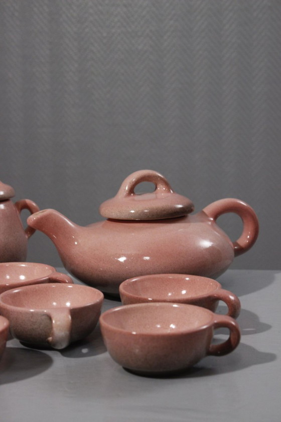 Image 1 of Servizio da caffè in ceramica da 9 pezzi, smalto rosa maculato Max Idlas, Francia, XX secolo