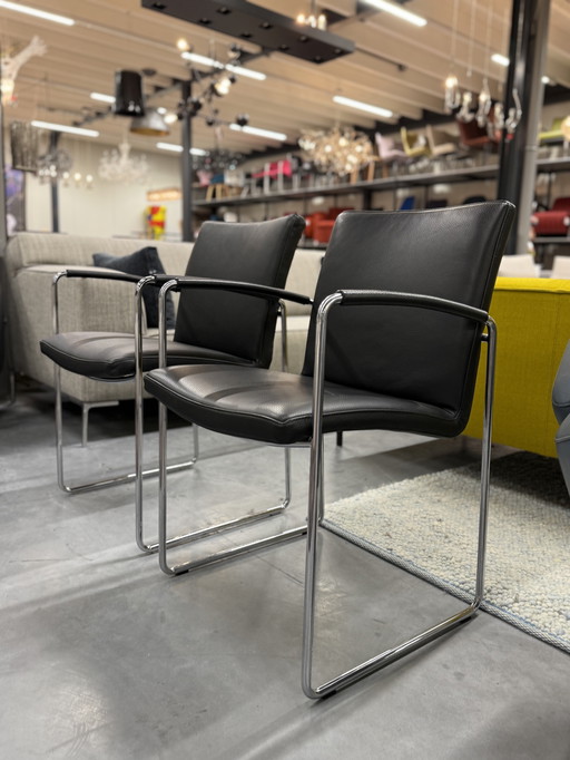 2 Leolux Talos Eetkamerstoelen Zwart Leer Design Stoel 