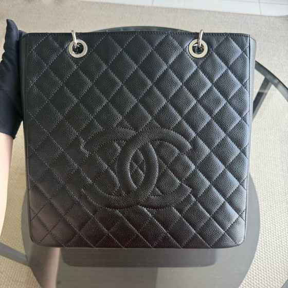 Image 1 of Chanel PST Petite Shopping Tote XL - Extra Large Caviar Grained Calfskin Black Silver Hardware Series 16