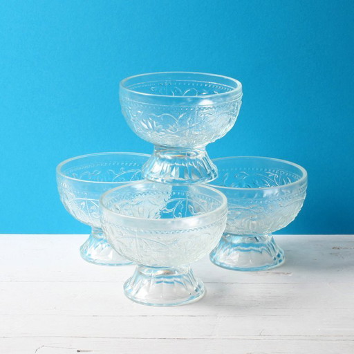 Set of 4 Mid-Century Pressed Glass Dessert Bowls Cibulak by Pavel Panek / 1977