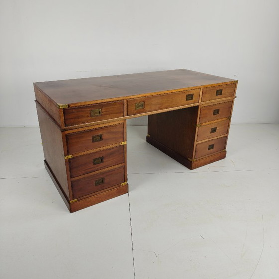 Image 1 of English campaign-style writing desk, late 20th century