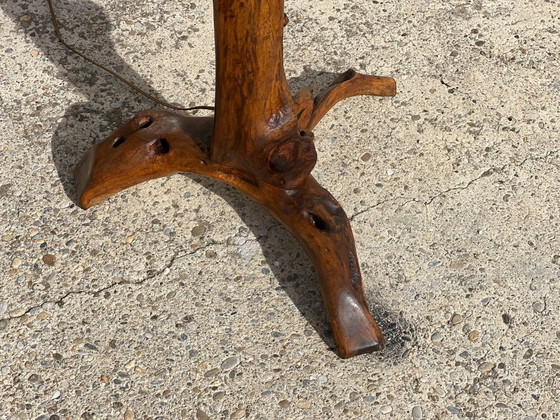 Lámpara de pie de madera natural con pantalla marrón, Lámparas de pie, Textil, Vintage (foto 4 de 5)