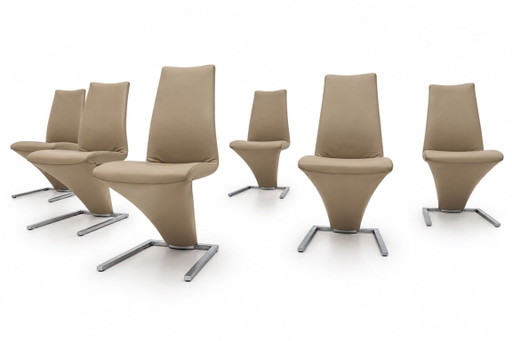 Rolf Benz 7800 Cuir Beige / Sable 6 Chaises Cantilever Classique