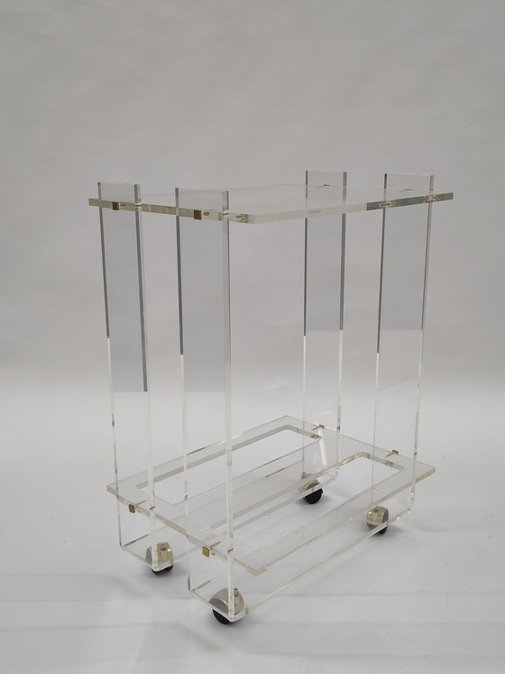 Image 1 of Chariot de bar en plexiglas style David Lange