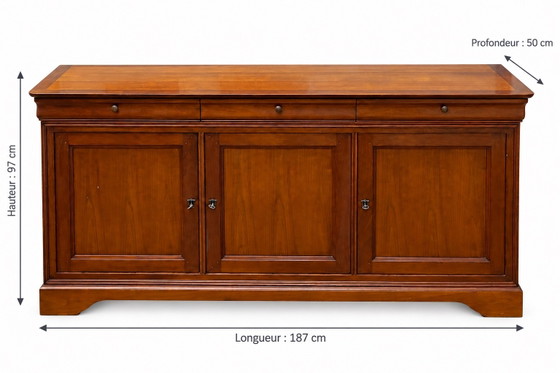 French enfilade Sideboard in solid fruitwood, Louis-Philippe style, 187 cm, Brown (photo 2 of 11)