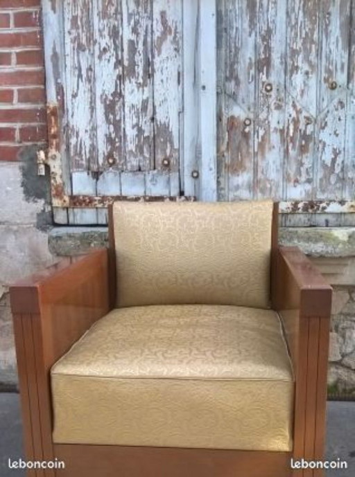 Rare Slezak Club Chair in Solid Walnut, Art Deco Period