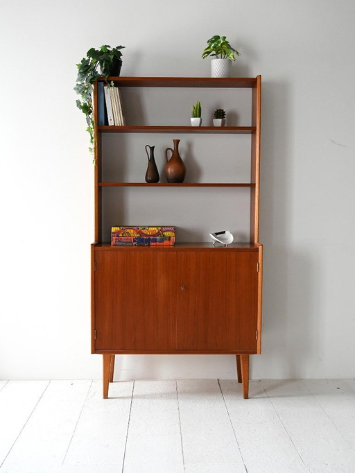 Vintage Scandinavian bookcase with cabinet and shelves