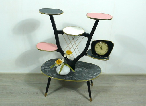 50er 60er Blumenständer Blumen Etagere groß, 6 Ebenen, Dunkel-Grau Rosé Weiß, Rockabilly Ära Mid Century