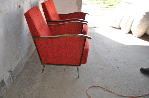 Set Bauhaus Stijl Stalen & Houten Clubfauteuils, jaren 40