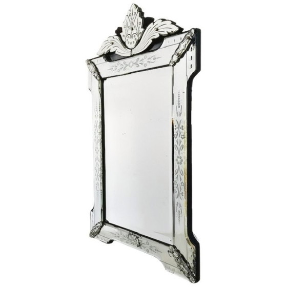 Image 1 of Miroir vénitien ancien, verre gravé, motif floral, années 1900