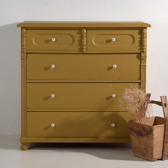 Large antique mustard chest of drawers (c.1920) #78 – Rustic (photo 4 of 40)