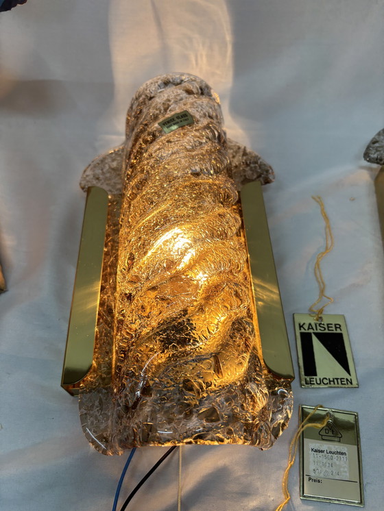 Image 1 of Ensemble vintage de lampes murales en verre de Murano et laiton Kaiser Leuchten