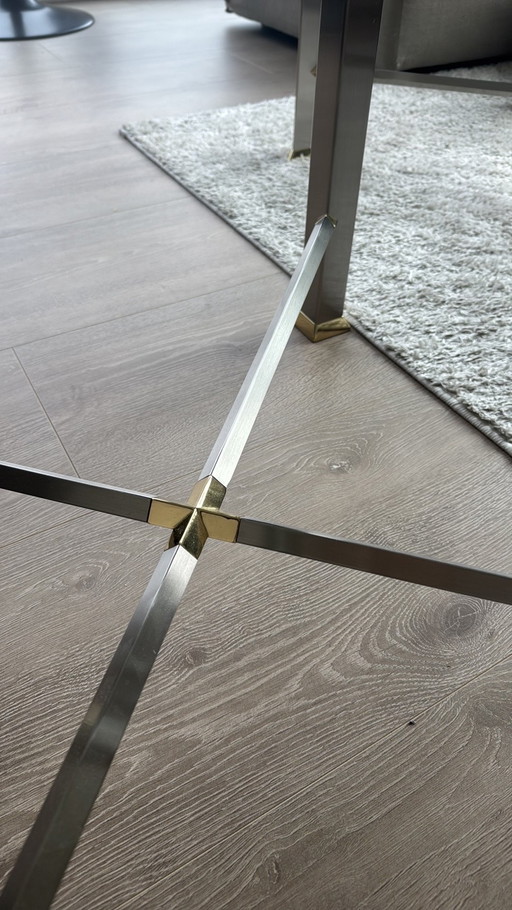 Due tavolini da caffè in vetro color argento/oro