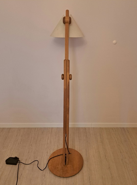 DOMUS 6703 – Zeldzame verstelbare eikenhouten vloerlamp | Vintage Duits design – Vloerlampen, Paper, Wood (photo 7 of 14)