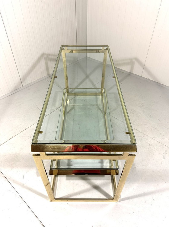 Image 1 of Mesa consola de latón y cristal, años 70