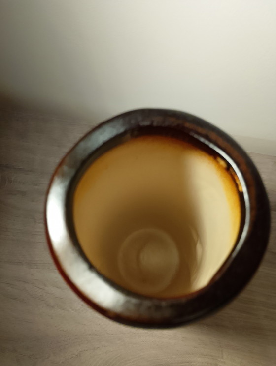 Image 1 of Large porcelain vase, fat lava, West Germany, oxblood red or gold, wavy neck, crystalline sound