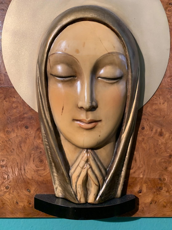 Scultura Madonna in ceramica su legno, anni '70 – Oggetti decorativi (photo 2 of 2)