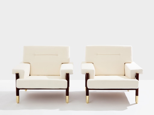 Carlo De Carli Pair of Armchairs Rosewood Brass Leather 1966