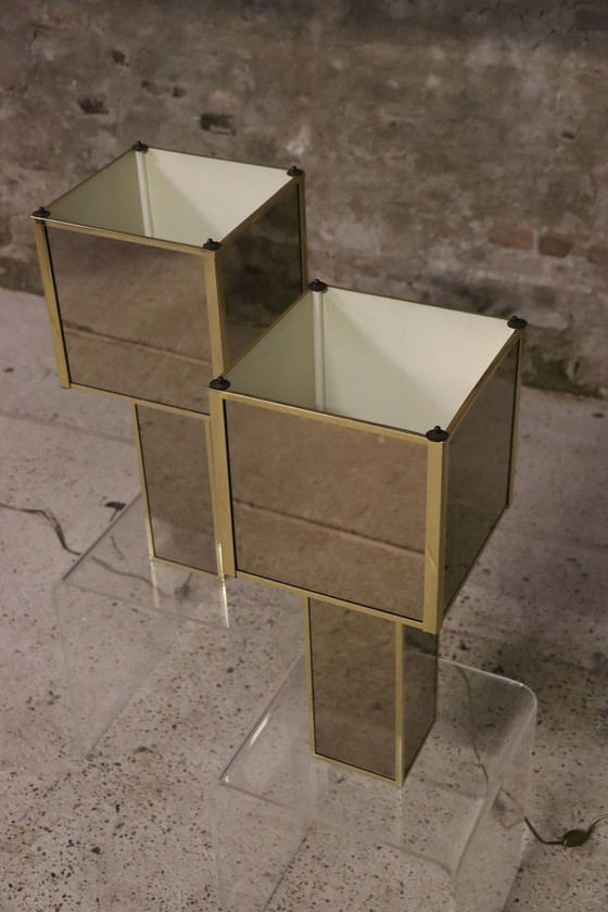 Image 1 of 2x Grote Brutalistische Italiaanse Tafellampen