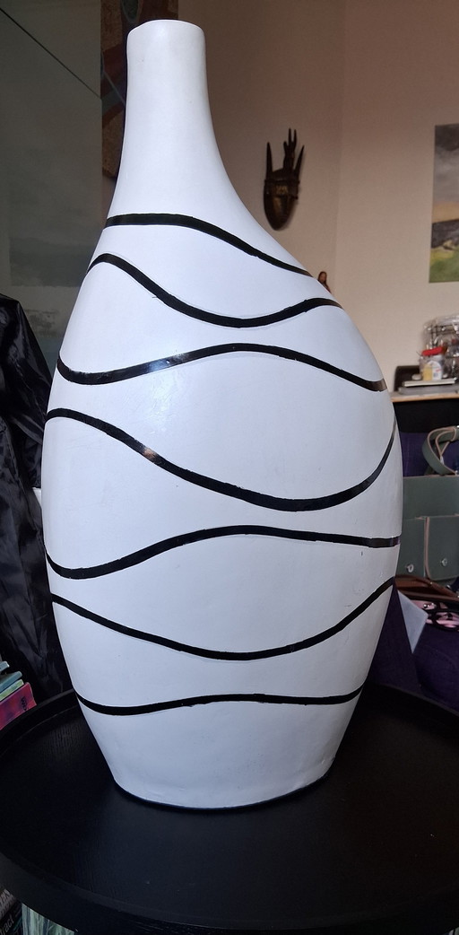 Magnifique vase en céramique Pop-Art noir/blanc
