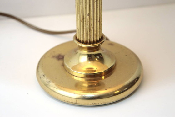 Image 1 of Brass table lamp with fabric border, 41cm, 1970s vintage