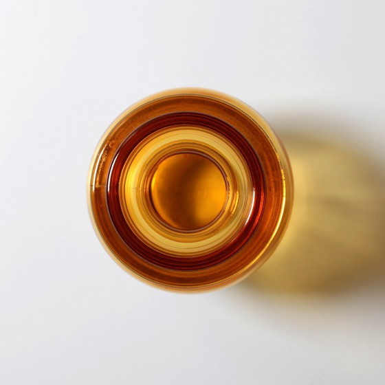 Image 1 of Mid-century Small Amber Honey Pressed Glass Vase / Italy / 1960s