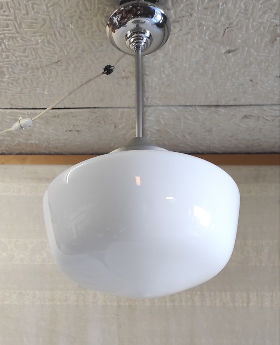 Image 1 of Bauhaus style pendant light, opaline globe XL, 30cm diameter - early 20th century