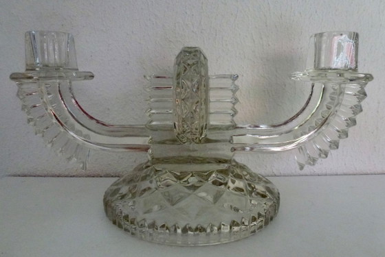 Image 1 of 2 bougeoirs en verre pressé Art Déco Feigl & Morawetz