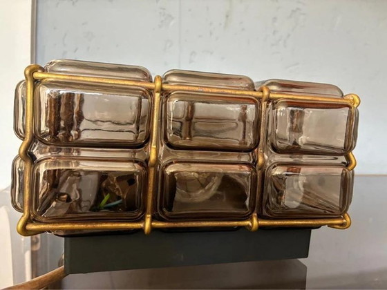 Limburg BOOM Ceiling Lamp, Smoked Glass Brass Light 1960s, Glashütte Limburg, Ceiling lights, Metal, Grey (photo 5 of 8)