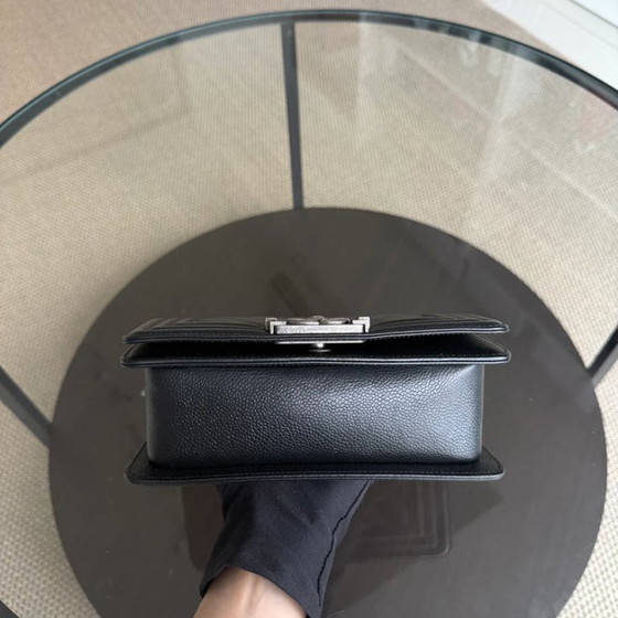 Image 1 of Chanel Boy Small - Caviar 20cm Chevron Grained Calfskin Black Leboy Ruthenium Silver Hardware Series 28