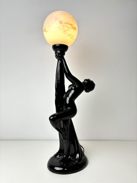 Image 1 of Art Deco Ceramic Woman Figure Table Lamp