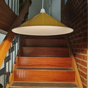 Large Vintage Scandinavian Pendant Lamp – Mustard Yellow Metal Shade Ø50 cm