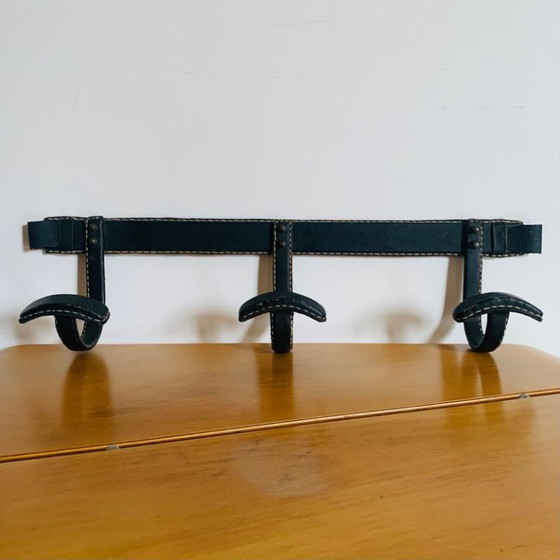 Jacques Adnet black leather wall Coat rack, Modern (photo 2 of 15)