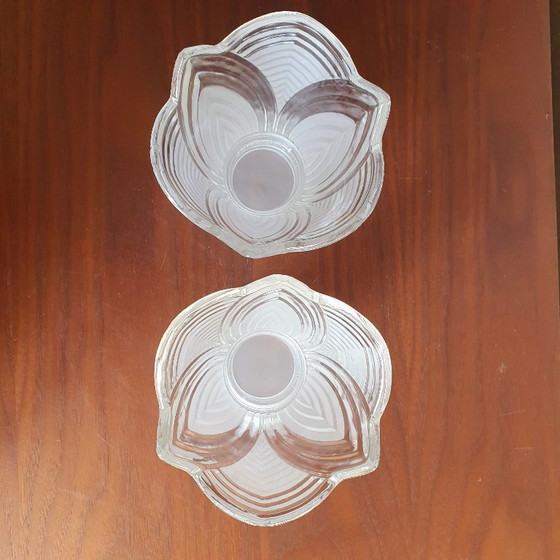 Image 1 of Art Deco Theelichten Vintage Frosted Glas 2 Stuks