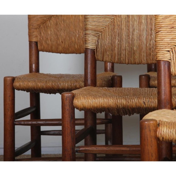 Set of 6 chairs, Bauche n°19 model, by Charlotte Perriand, 1950, Dining chairs, Wood, Brown (photo 2 of 8)