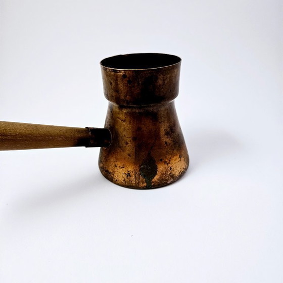 Image 1 of Antique Handmade Copper Coffee Pot With Wooden Handle | Coffe Maker From 1940s | Signed By L. DÖMÖTÖR well-known Goldsmith