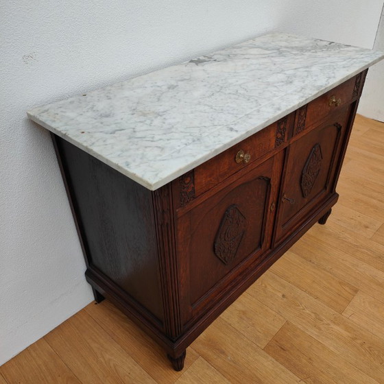 Image 1 of Antike Kommode, Anrichte, Schrank, Waschtisch mit Marmorplatte 302