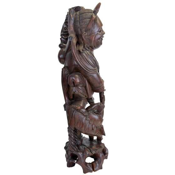 Antigua talla de madera japonesa Ebisu - Dios de los pescadores y la prosperidad - 59 cm – Esculturas (photo 3 of 11)