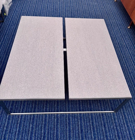 Image 1 of Table basse Metaform (100x100) plateau en céramique grise + piètement en acier inoxydable