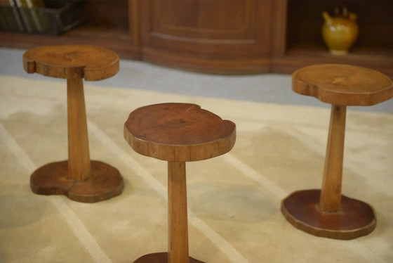 Set of 5 brutalist side tables in rosewood from the 1960s., Brown (photo 5 of 7)